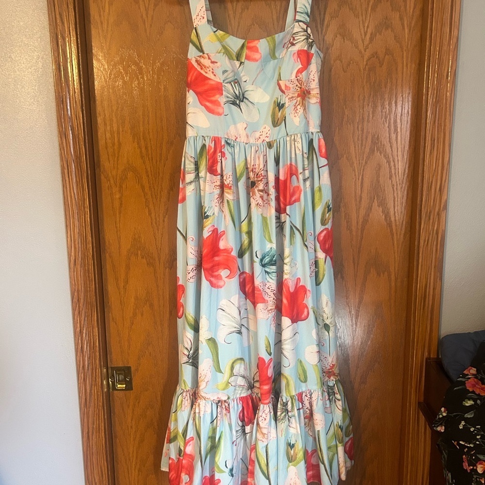 Floral Women’s Dress in Blue and Red